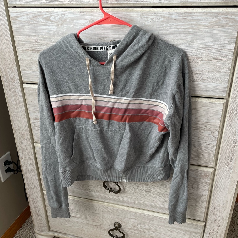 Pink grey cropped hoodie